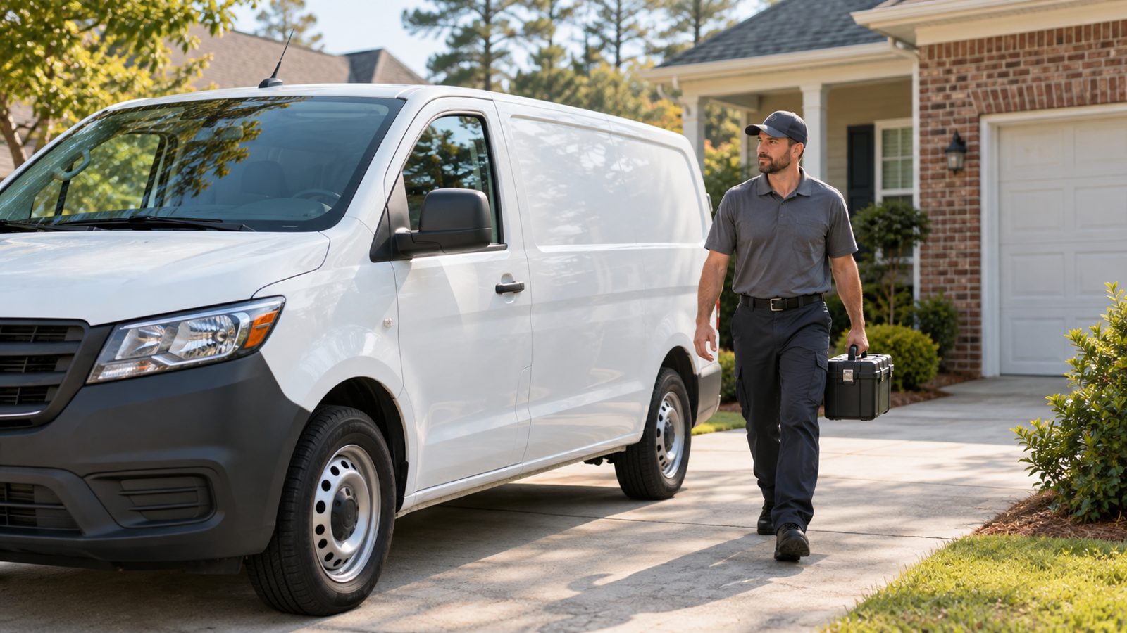 Illustrative photo of a mobile locksmith arriving in a white service van